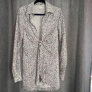 Lovers + Friends Long Sleeve Spotted Animal Dalmatian Print Mini Shirt Dress
